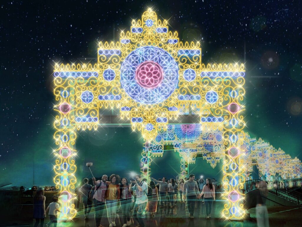～วิหารแห่งปาฏิหาริย์ที่ผุดขึ้นจากใต้ท้องทะเล～ ไฟประดับชุดใหม่ “ชายนิงอาร์ชแห่งความลี้ลับ” (神秘のシャイニングアーチ)